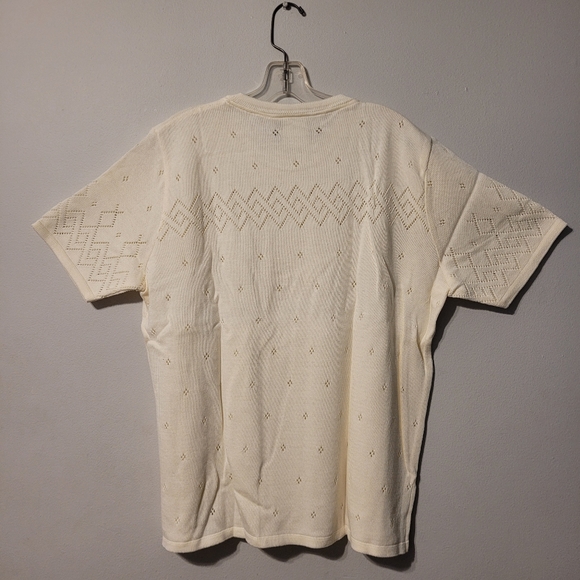 Vintage crochet knit short sleeve pullover sweater, cream, L and XL - Picture 2 of 5
